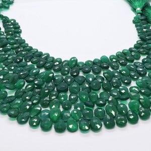 AAA Natural Green Onyx Faceted Pear Shape Beads, 7x11 MM Green Onyx Briolette&#39;s, 10 Inch Green onyx Pear Shape Beads, Green Onyx Gemstone