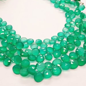 AAA Natural Green Onyx Faceted Heart Shape Beads, 7-8 MM Onyx Briolettes, 8 Inch Natural Green onyx Heart Beads