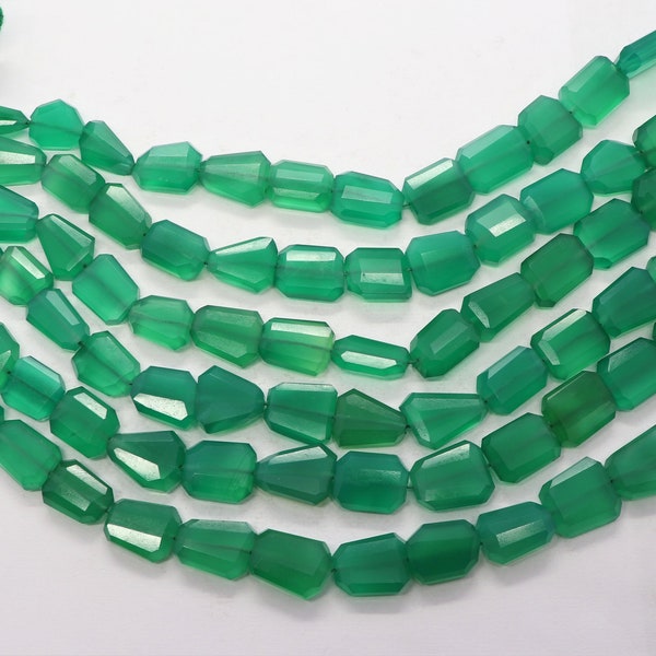 AAA Natural Green Onyx Faceted Uneven Shape Nuggets Beads, 10x14-12x16 MM Onyx Gemstone Beads, 18 Inch Faceted Tumble Beads Strand