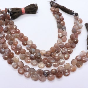 AAA Natural Chocolate moonstone Faceted Heart Shape Beads, 8-9 MM moonstone Bead , 8 Inch Moonstone Heart Beads Strand