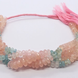 AAA Natural Morganite Faceted Rondele Beads, Pink+ Blue Aquamarine Beads, 7-9 MM Morganite Beads, 10 Inch Faceted Multi Aquamarine Beads