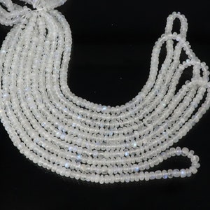 Natural White Rainbow Moonstone Smooth Rondelle Beads, 18&quot; Blue Power Moonstone, Rainbow Moonstone, 5.5-6 MM White Rainbow Moonstone Bead