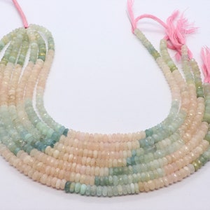 AAA Natural Morganite Faceted Rondele Beads, Pink+ Blue Aquamarine Beads, 5-5.5 MM Morganite Beads, 10 Inch Faceted Multi Aquamarine Beads