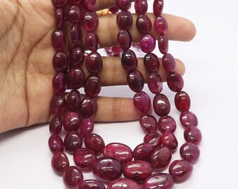 3 Strang Schön ~ Rubin Korund Oval Form Perlen, Glatte Poliert Rubin Oval Form Halskette, Rubin Glatte Perlen Rubin Edelstein Perlen Schmuck