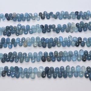 AAA Moss Aquamarine Faceted Pear Shape Beads, Aquamarine Briolette&#39;s, 7x10 MM Moss Aquamarine Beads, 8 Inch Moss Aquamarine Bead