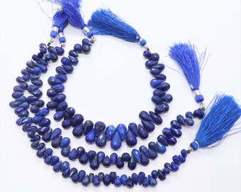 AAA Natural Lapis Lazuli Faceted Teardrop Beads, 6x8 MM Faceted Lapis Beads, 8 Inch Lapis Lazuli Side Drill Drop Beads Strand