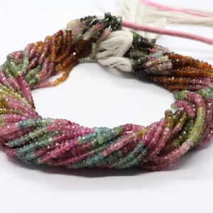 3 Strand AAA Natural Multi Tourmaline Faceted Rondelle Beads, 3-4 MM Tourmaline Beads, 13 Inch Tourmaline Rondelle Wholesale Beads Strand
