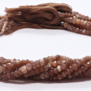 AAA Natural Chocolate Moonstone Faceted Rondele Beads, 3-4 MM Chocolate Moonstone Beads, 13&quot; Brown Moonstone Rondelle Beads