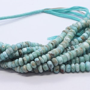 AAA Natural Larimar Smooth Rondelle Beads, 5-9 MM Plain Larimar Gemstone Beads, Larimar Beads, 16 Inch Smooth Larimar Rondelle Beads