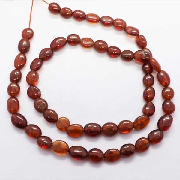 AAA Natural Hessonite Garnet Smooth Oval Beads, 5x7-6x8 MM Hessonite Oval Necklace, 16 Inch Smooth Garnet Beads