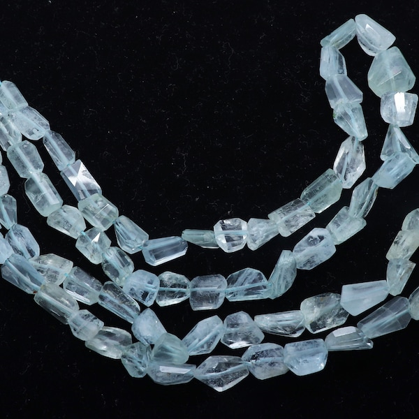 AAA Natural Aquamarine Faceted Uneven Shape Nuggets, 7-12 MM Aquamarine Beads, 16 Inch Faceted Aquamarine Tumble Beads