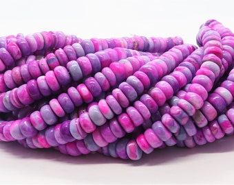 Perline di opale lavanda rosa scuro rare, forma rondella liscia, perline di opale lavanda rosa da 9-9,5 mm, collana di perline di opale lavanda rosa da 16"