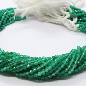 AAA Natural Green Onyx Faceted Round Balls Beads, 3 MM Onyx Gemstone Beads, 12.5 Inch Faceted Green Onyx Balls Round Beads