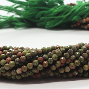 Natural Unakite Jasper Faceted Rondelle Beads, 3 MM Green/ Orange Unakite Beads, 13 Inch Tiny Rondelle Unakite Beads