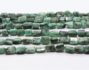 AAA Natural Emerald Shaded Faceted Uneven Shape Nuggets, 9x11 MM Emerald Gemstone Beads, 10 Inch Faceted Tumble Beads