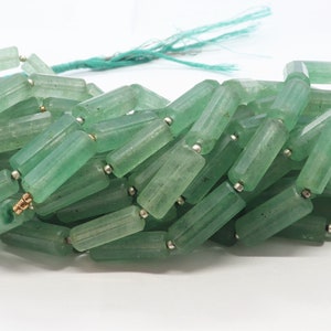 Green Strawberry Faceted Pipe Shape Beads, Natural Green Strawberry Quartz 7x20 MM Strawberry Tube Shape Wholesale Beads for Jewelry Making
