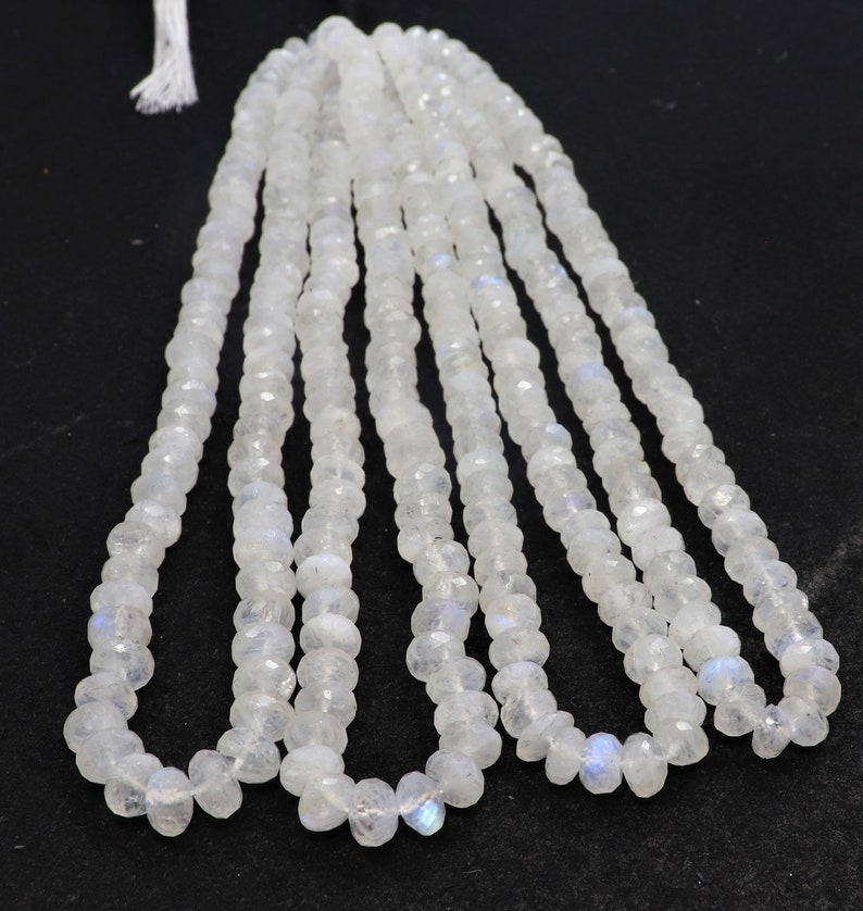 16 Inch Mooonstone Beads Strand AAA Natural White Rainbow Moonstone Faceted Roundelle Beads 7-8 MM Rainbow Moonstone Gemstone Beads