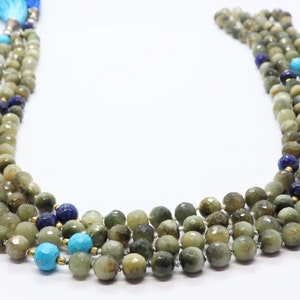 Green Cats Eye 108 Necklace-Natural Gemstone 108 Mala Beads Necklace Prayer Beads Spirituality Religion Meditation Tassel Necklace Gift