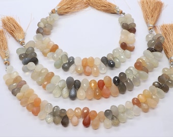 AAA Natural Multi Moonstone Faceted Teardrop Beads, 7x11-8x12 MM Moonstone Gemstone Beads, 8 Inch Faceted Multi Moonstone Tear Beads Strand