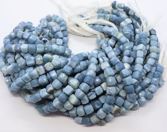 AAA Natural Blue Opal Shaded Faceted Cube Beads, 7-8 MM Blue Opal Box Gemstone Beads, 8 Inch Blue Opal 3D Cube Shape Beads jewelry making