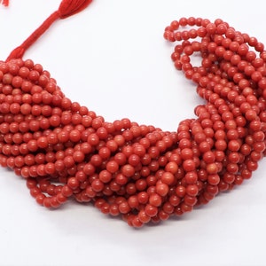 AAA Natural Red Coral Smooth Round Beads, 4 MM Red Coral Beads, 15 Inch 100% Natural Coral Round Balls Beads
