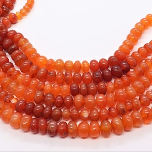 AAA Natural Carnelian Smooth Rondelle Beads, 8-10 MM Plain Carnelian Gemstone Beads, 16 Inch Shaded Carnelian Rondelle Beads Wholesale Beads