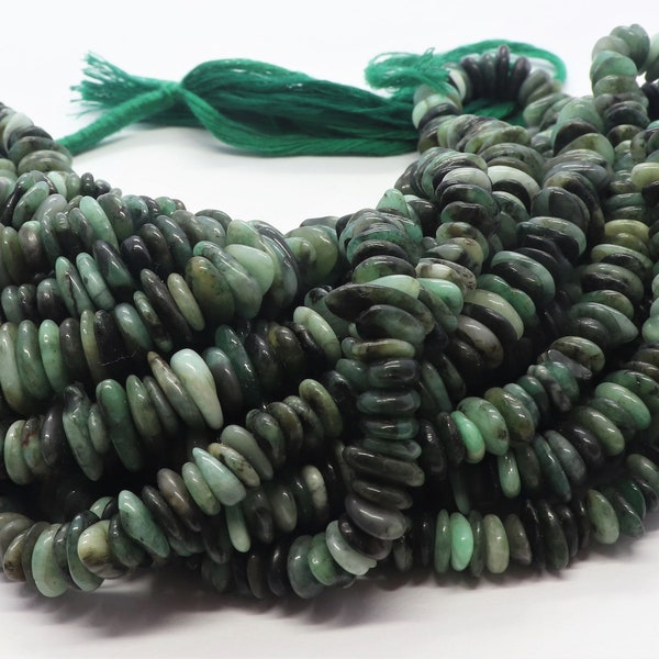 AAA Natural Emerald Shaded Smooth Raw Nuggets, 7-8 Shaded Raw Beads, 16 Inch Beautiful Smooth Raw Emerald Beads Necklace