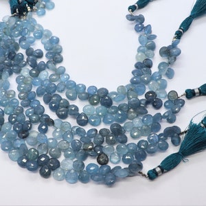 AAA Moss Aquamarine Faceted Heart Shape Beads Moss Aquamarine Beads Aquamarine Side Cut Heart Beads 8&quot; Moss Aquamarine Briolette&#39;s Strand