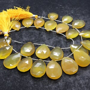 AAA Natural Yellow  Calcedony beads Faceted Pear Shape Beads, 15x22 MM Calcy Dony Briolettes,  8 Inch Faceted  Calcy Pear Beads