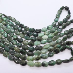 AAA Natural Emerald Oval Plain Beads, 8x11-9x12 MM Smooth Emerald Oval Shape Nuggets Beads, 16 Inch Emerald Plain oval Beads Necklace