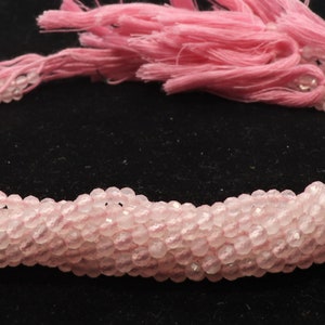 3 Strand AAA Natural Rose Quartz Faceted Rondelle Beads, 3 MM Quartz Gemstone Beads, 13 Inch Tiny Faceted Rose Quartz Beads strand