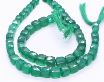 AAA Natural Green Onyx Faceted Cube Beads, 6-7 MM Onyx Box, 8 Inch Green onyx 3D Cube Beads Strand