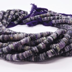 AAA Natural Charoite Heishi Washer Beads, 7-8 MM Charoite Tyre Shape Beads, 16&quot; Purple Charoite Wheel Beads, Charoite Gemstone Beads