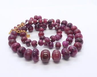 AAA Red Ruby Smooth Rondelle Necklace, Ruby Rondelle Beads, 6-14 MM Corundum Ruby Beads, 24 Inch Smooth Dark Ruby Gemstone Beads Necklace