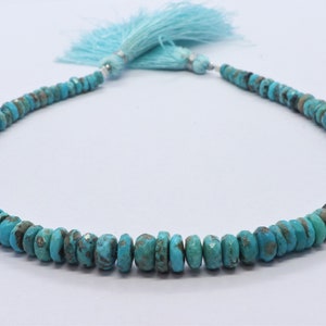 AAA Natural Arizona Turquoise Faceted Rondelle Beads, 5-7.5 MM Turquoise Gemstone Beads, 12 Inch Faceted Turquoise Beads, Turquoise Rondelle