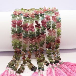 AAA Natural Multi Tourmaline Faceted Teardrops Beads, 4x6-5x7 MM Watermelon Tourmaline Drop Beads, 8 Inch Faceted Tourmaline Teardrop Beads