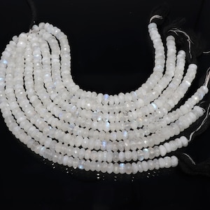 AAA Natural White Rainbow Moonstone Faceted Rondelle Beads Necklace, 6.5-7.5 MM Rainbow Moonstone Beads, 8 Inch Faceted White Rainbow Beads