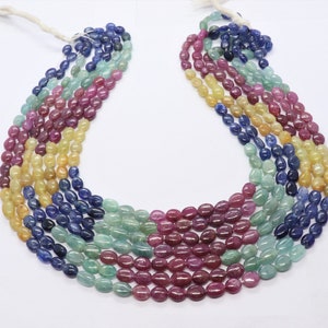 Natural Multi Sapphire Smooth Oval Shape Beads, Ruby Emerald Sapphire Oval Gemstone Beads Jewelry Making Oval Beads Multi Color Beads