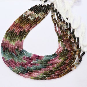 AAA Natural Multi Tourmaline Smooth Rondelle Beads, 3.5-4 MM Tourmaline Beads, 13 Inch Tourmaline Rondelle Beads Strand