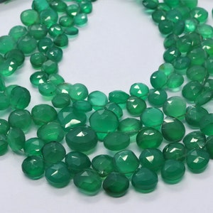 AAA Natural Green Onyx Faceted Heart Shape Briolettes,  6-7 MM Onyx Gemstone Beads, 8 Inch Natural onyx Heart Beads Strand