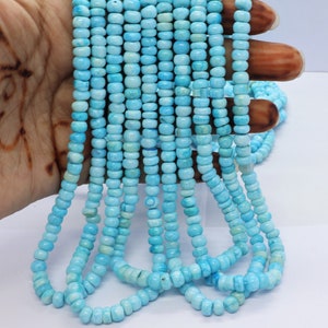 AAA Blue Opal Smooth Rondelle Shape Beads, 5.5-6 MM Sky Blue Opal Gemstone Beads, 16&quot; Plain Blue Opal Rondelle Beads Craft Making