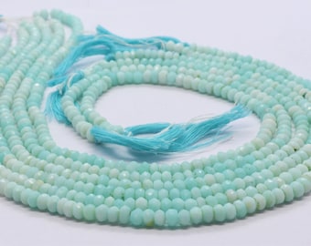 AAA Blue Peruvian Opal Faceted Rondelle Beads, 4.5-5 MM Blue Shaded Opal Gemstone Beads, 13" Faceted Peru Opal Rondelle Beads