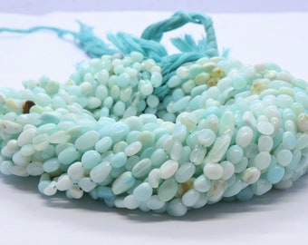 5 Strand AAA Natural Peruvian Opal Smooth Uneven Shape Nuggets, 5-6 MM Peru Opal Beads, 13 Inch Blue Opal Beads Strand