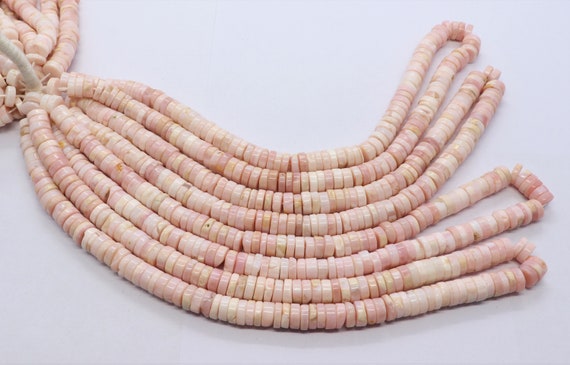 Beautiful Pink Opal Heishi Washer Beads, 7-8 MM Shaded Opal Wheel Beads, 16" Heishi Pink Parrot Opal Tire Beads For Jewelry Making