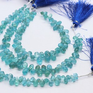 AAA Natural Sky Blue Apatite Smooth Tear Shape Briolette&#39;s, Smooth Light Blue Color Apatite Beads, 5x7-6x8 MM Sky Blue Apatite Teardrop
