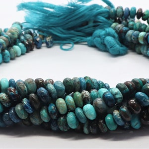 AAA Natural Chrysocolla Smooth Rondelle Shape Beads, Smooth Chrysocolla Beads, 7-7.5 MM Chrysocolla Beads, 13 Inch Smooth Chrysocolla Beads