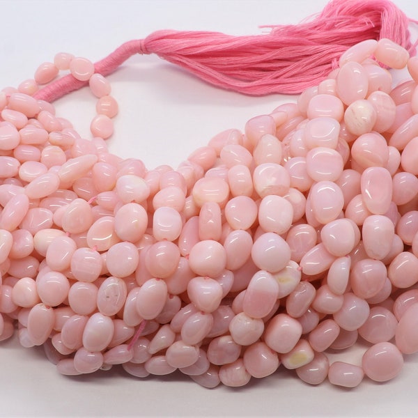 AAA Natural Pink Opal Smooth Uneven Shape Nuggets, 7-10 MM Opal Gemstone Beads, 18 Inch + Fish Lock Smooth Pink Opal Nuggets Necklace Beads