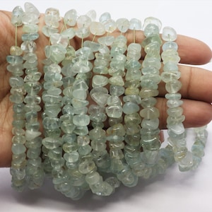 AAA Natural Aquamarine Raw Nuggets, Prehnite Tumble Beads, 6-7 MM Aquamarine Beads, 16 Inch Beautiful Smooth Aquamarine Raw Beads Necklace