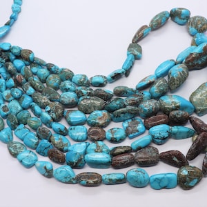 Extremely Rare Arizona Turquoise Smooth Uneven Shape Nuggets Beads Necklace, 7-17 MM Turquoise Beads, Arizona Turquoise Plain Tumble Beads