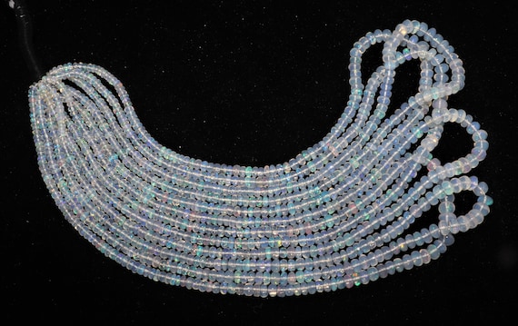 AAA Natural Flashy Ethiopian Opal Smooth Rondelle Beads, Fire Opal Rondelle Beads, 3-5 MM Smooth Opal Beads, 16" Ethiopian Opal Necklace